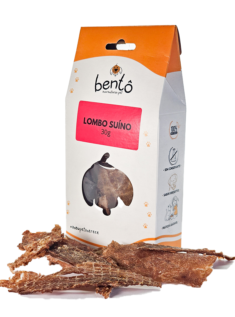 Lombo Suíno desidratado Bentô - Alimento natural e saudável para pets