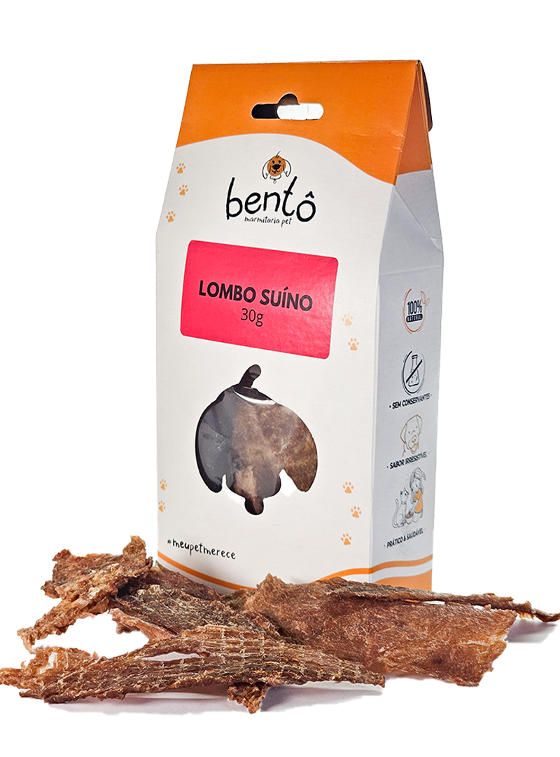 Lombo Suíno desidratado Bentô - Alimento natural e saudável para pets